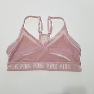 Victoria's Secret Sport Bra Velour Velvet Pink Size M
